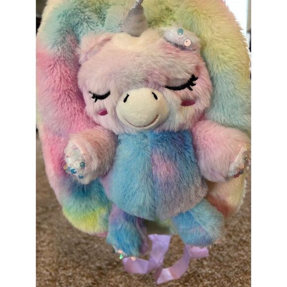 Girls Unicorn Rainbow Plush Mini Backpack Multicolor Accessory - Picture 3 of 6